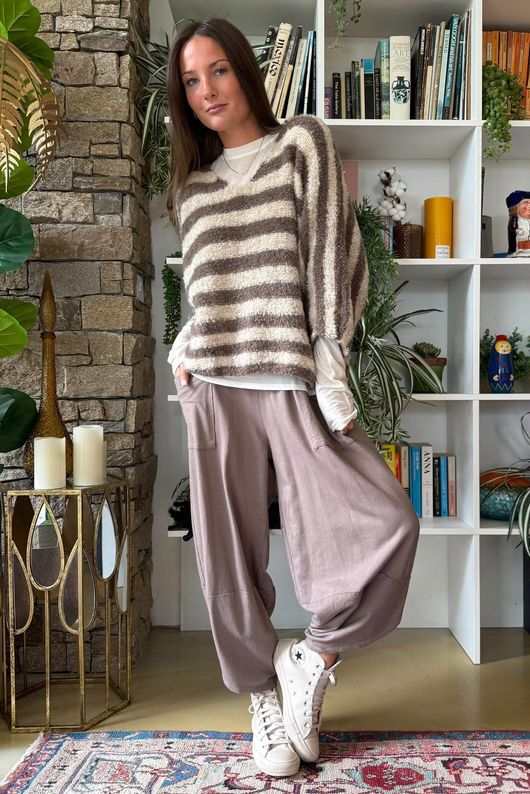 Stripe Boucle Slouch Knit Ecru & Earth